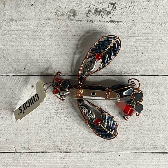 CHICO’S Wire Wrapped Beaded Dragonfly Brooch Pin - Picture 3 of 4